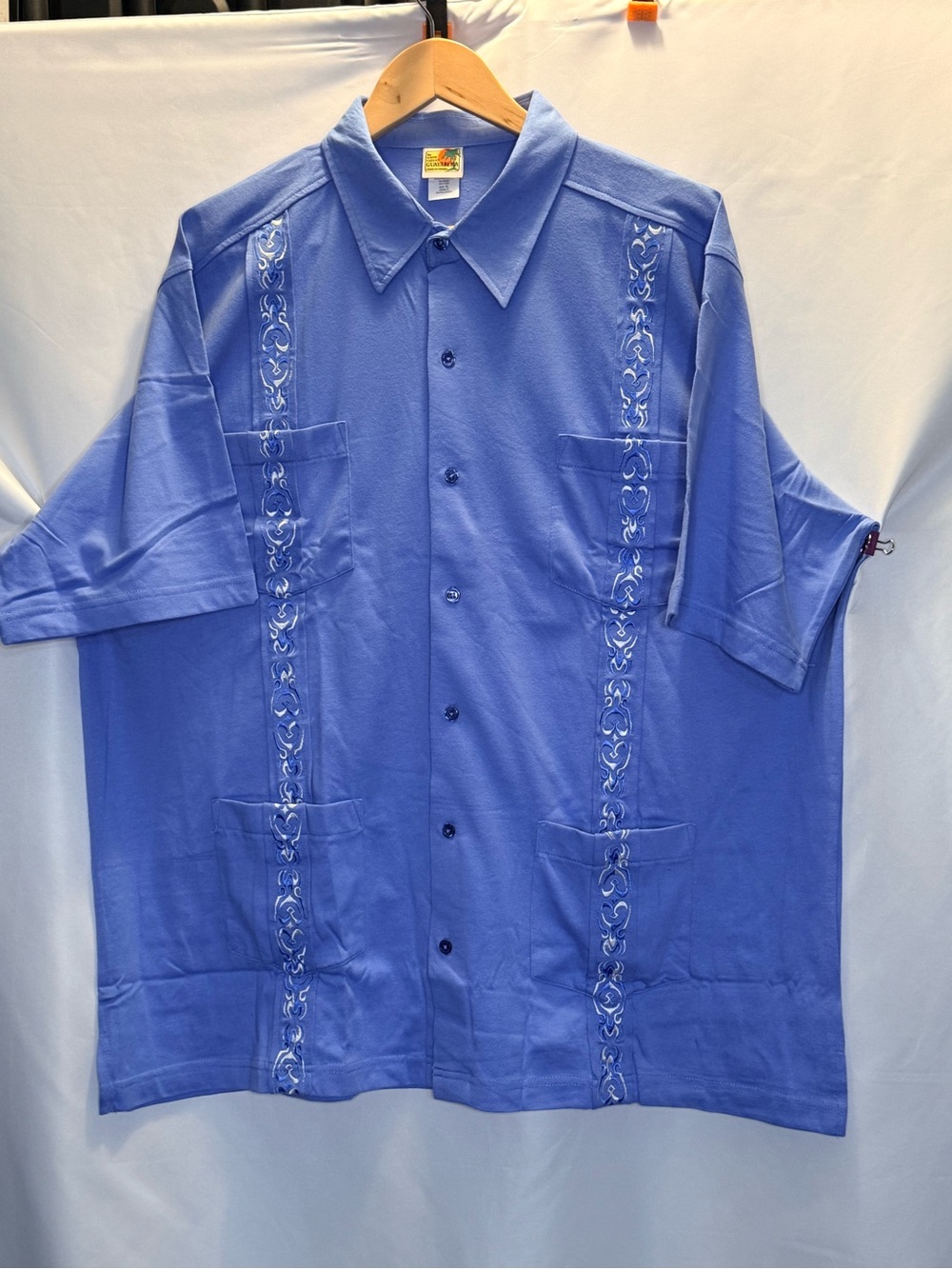 Haband Blue Short-Sleeve Embroidered Button-Down Shirt